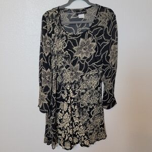 Carole Little VTG Black/Cream Floral Long Sleeve Dress Sz 4
